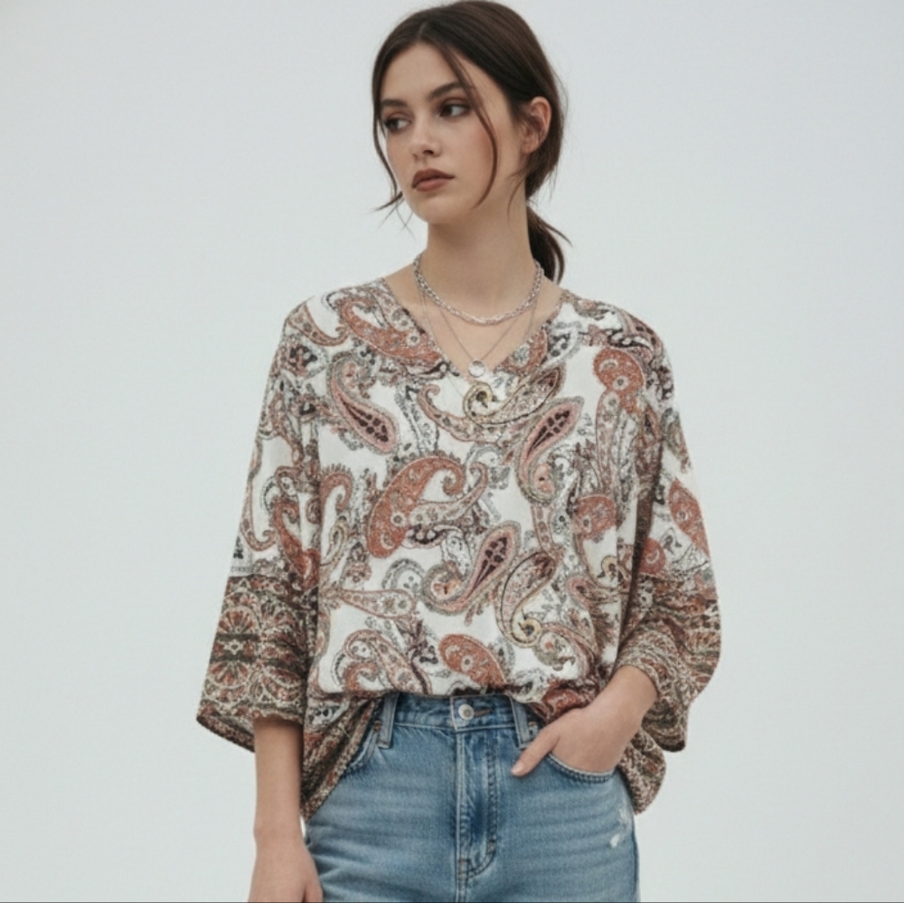 Cato Blouse Orange White Peasant Hippie Boho Festival 18/20W